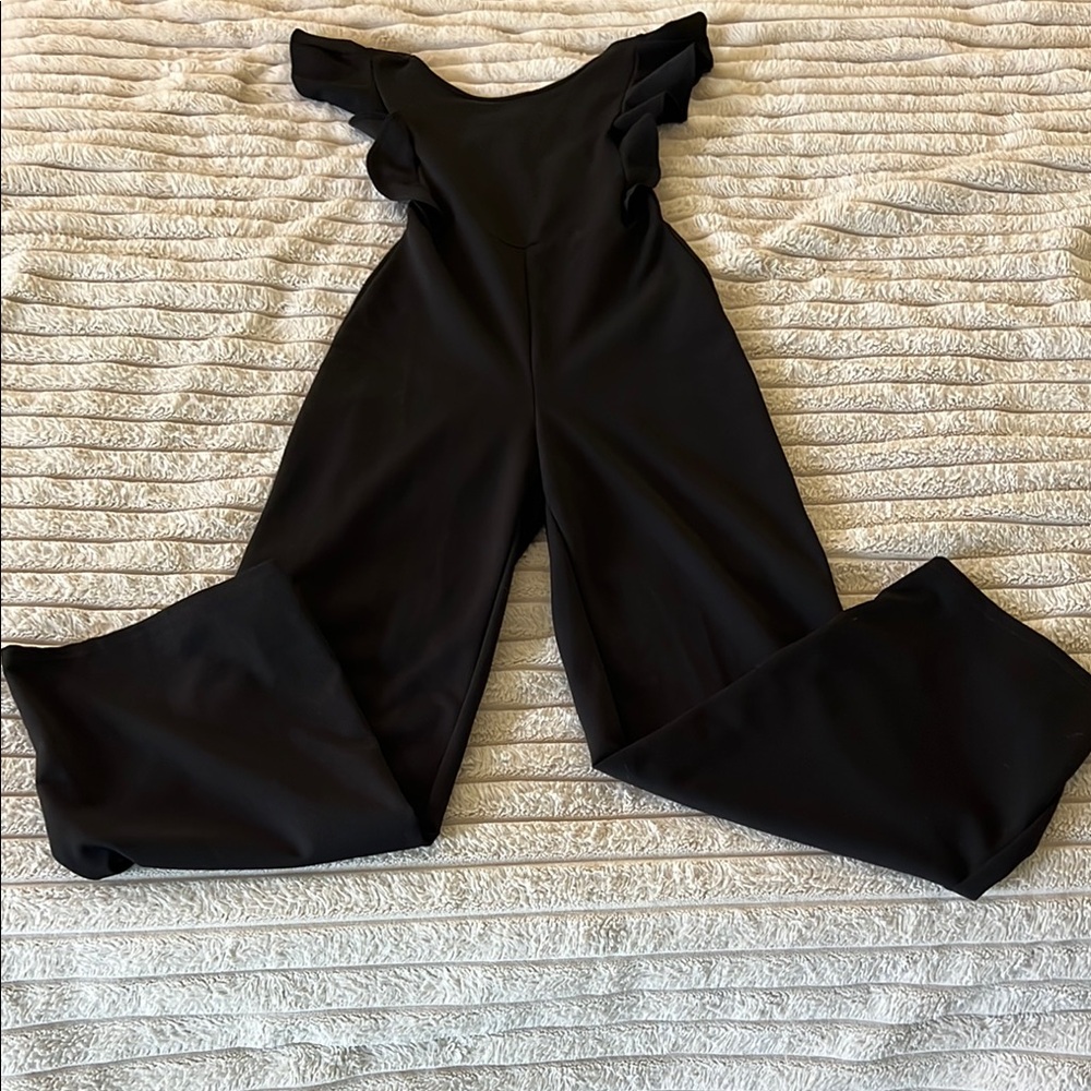 Black Flare Jumpsuit with Off-the-Shoulder Design